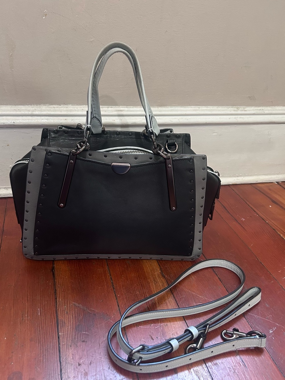 Coach Dreamer bag Black and Gray Studded Top-Handle Satchel with Removable Strap - Picture 2 of 16